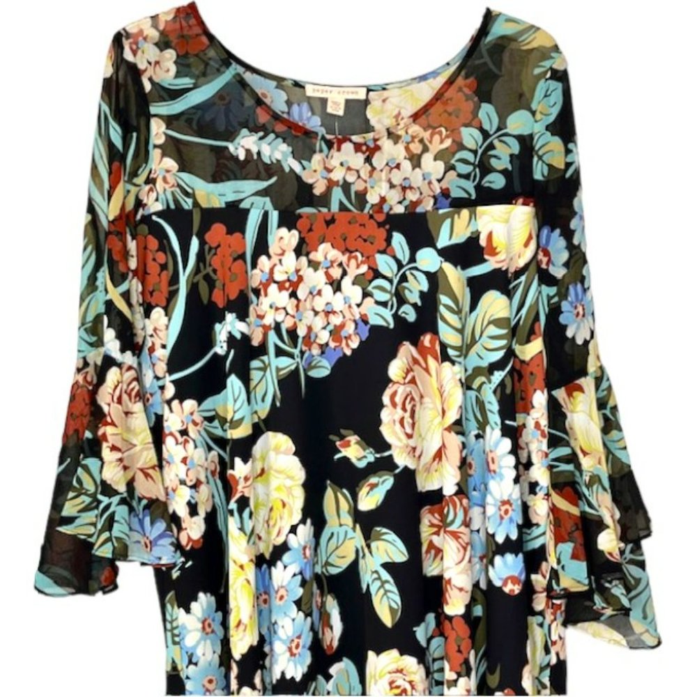 Paper Crown Anthropologie Endora Floral Dress - Black, Yellow, Blue, Red - LP - Picture 4 of 13